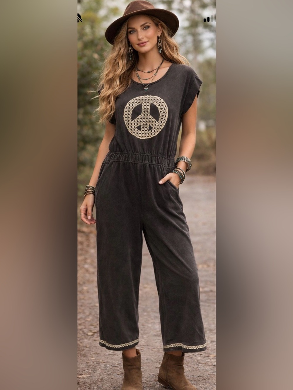 Umgee gray Jumpsuit with Peace Graphic